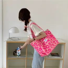 Abendtaschen rosa Leoparden-Druck-Umhängetasche mit großer Kapazität Leinwand Handtasche Mode Lady Tote Taschen 230814