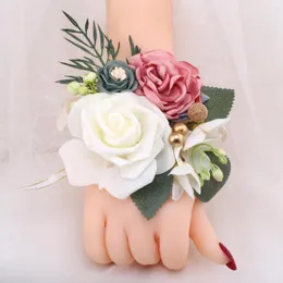 Flores decorativas de dama de honra Pearl Big Wrist Flower Wedding Simulation Bride Handmade Irmer Group Party Festa de Celebração SW654