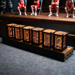 Desk Table Clocks Luxury Nixie Glow Tube Clock Wood DIY Table Clock Creative Electronic Desktop Clocks RGB Silent Digital Watch Decoration Gift 230814