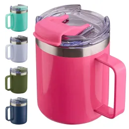 Doppelwand 380 ml S12oz Tainless Stahl Tumbler Cup Custom Logo Vakuum Pink Kaffeegriff Becher mit Plastikdeckel