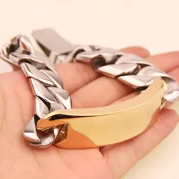 Bağlantı Bilezikleri 17mm Takı Paslanmaz Çelik Altın Kimlik Bilezik Gümüş Renk Küba Zinciri Erkek Bileklik Bileklik Hombres Pulsera 130g