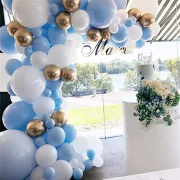 Decoration 128Pcs Balloon Garland Blue White Gold Balloon Wedding Bridal Shower Boys Birthday Baby Shower Decoration