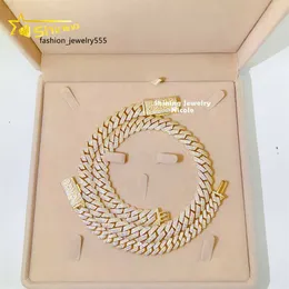 Anhänger Halsketten Custom Hip Hop Schmuck 3 Zeilen Diamant 14mm Breite Gold plattiert Roségold Silber 925 Moissanit Kubanische Verknüpfungskette