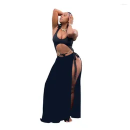 Work Dresses LFRVZ 2023 Beach Dress Set Young Sexy 1 Piece Tank Sleeve Bodysuits High Waist Spit Maxi Skirts Slim Women 2