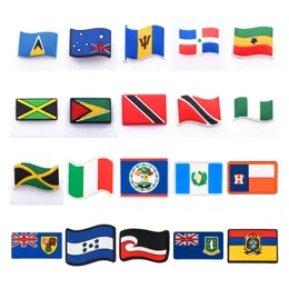 Sko delar tillbehör nationell flagga pvc dålig bunny skor clog charms dekorationer för band armband armband parti gåvor dr -serien slumpmässigt