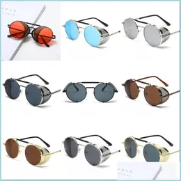 Sonnenbrille Luxusdesigner Frauen Herren Marke Fashion Metall Rahmen Seite Runde Vintage Retro Steampunk Gothic Hippie Circle Brille Drop d Dh5as