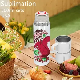 Sublimation Vacuum Flask Gift Set Box 500ml Sublimation White Tumblers With Three 5oz Little Cups Sets Coffee Sets G0814