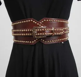 Bälten Kvinnor Runway Fashion Pu Leather Elastic Rivet Cummerbunds Female Dress Corsets Waistband Belts Decoration Wide Belt R3433