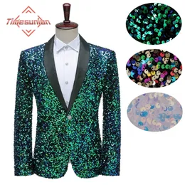 Men s Suits Blazers Luxunhinho Ligas verdes brilhantes bling glitter blazer masculino colar de xale um botão Tuxedo Mens Casa da festa de casamento 230814