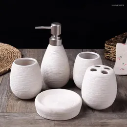 Badezubehör Set Nordic Stripe Lotion Flasche Gurgeln Cup Bad Accessoires Keramik gebürstete Seife Spender Gericht Dekoration