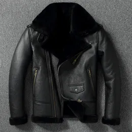 Men's Jackets Thick Wool Warm Coat Diagonal Zip Fur Collar Men's Leather Jacket Black Winter Coat European Size 230812