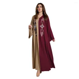 Etnik Giyim Müslüman Orta Doğu moda işlemeli bornoz kontrast renk dikiş tulumu kemer