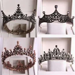 Baroque Black Crystal Big Round Bridal Tiaras Crowns Pageant Prom Diadem Veil Tiara Headband Wedding Accessories ZZ