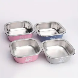 Dog Apparel Square Stainless Steel Bowl Pet Feeder Cat Food Non-Slip Drinking Eating Feeding