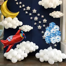 Дюймовые украшения для детей, товары для дня рождения, воздушный шар, синий, белый шар и самолет для мальчика, игрушка, украшение на день рождения, тема