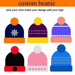 Berets Minimun Großhandel 50pcs! Custom Hats Winter Pompom Beanie Hut Custom Made Ihr Design Pick Color Fügen Sie Logo hinzu