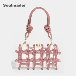 Evening Bags Crystal-Embellished Rope Acrylic Clutch women Rhinestones Evening tote Bag Crystal Clear Party Wedding Knot Bag silver wholsale 230814