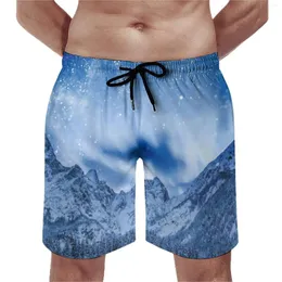 Shorts masculinos academia de inverno montanhas vintage baús de natação fantástica impressão no céu Man rápido seco de roupas esportivas de plataforma plus size praia