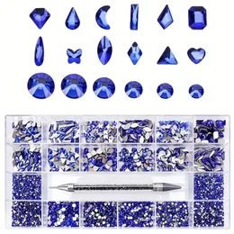 21Grtids 4400pcs Düz Arka Mavi Tırnak Rhinestones Kiti Çok Şekiller Çok Şekiller Çivi Dekorasyonu için Crystal AB Rhinestones Karışık Çok Boyutlar 3D Dekorasyonlar Rhinestone