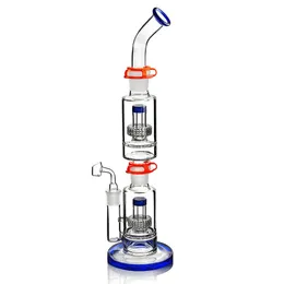 Black hookahs Double Perc Bong Dab Rig with Three Removable Piece Heady Glass Bong Bubbler Water Pipe with 18mm joint Banger