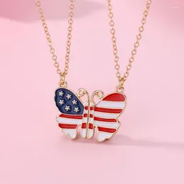 Pendant Necklaces American Flag Butterfly Necklace Children's Good Friends Splice Alloy Dropping Oil Layering For Women Mens