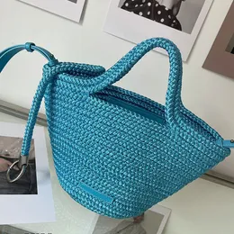 Ibiza Basket Bag Weave Nylon Handbags Purse Leather Strap Internal Credit Card Pocket Women Newest Shoulder Bags Vegetable Basket Tote Bags