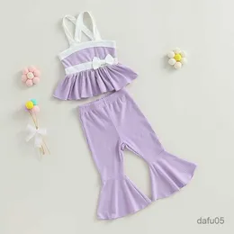 مجموعات الملابس 2023-05-18 LioraItiin 0-5years Toddler Girls 2PCS Summer Clothing Sets Summer Subsyless Bow Cami Tops Sets Sets R230814