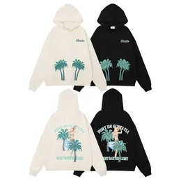 Gaoke Heavy Tide Rhude Coconut Beach Beauty Print Pure Cotton Terry Loose Relaxed Hoodie Sweater for Men