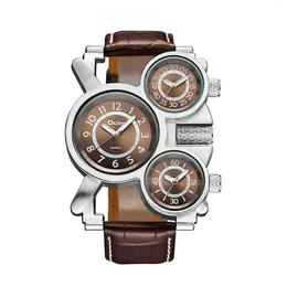 Wristwatches الرجال الفاخرة الزمنية متعددة المنطقة حزام جلدي ساعة الرجعية steampunk 3-حركة الكوارتز الاتصال