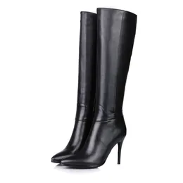 Dance&Style Women's Boots Middle Thin Thick Heels Shoes Zipper Knee High Boots