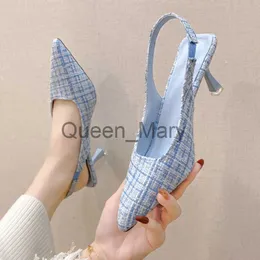 Отсуть обувь дизайнер дизайнер Slingbacks High Heels Pulss Women Blue Locted Toe Party Shoes For Woman 2023 Summer Sandals Ladies J230815
