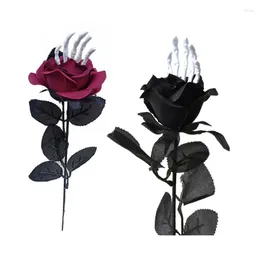 Fiori decorativi Halloween Flower Rose artificiale con bouquet di seta osseo a mano per feste infestate decorazione