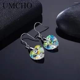 Dangle Earrings UMCHO Solid Silver 925 Simple Design Jewelry Crystal Heart Shape Drop For Women Girl Birthday Gifts Daily Fine
