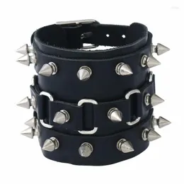 Bangle Punk Exaggerated Leather Bracelet Tapered Spikes Riveted Hip Hop Trend Cool Jewelry Accessories Gift For Friend