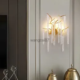 Duvar lambaları Modern Kristal G9 LED Duvar Işıkları Kiraz Blossoms Dallar Salon Yatak Odası için Scons Gold Alüminyum Tasarımcı Art Deco HKD230814