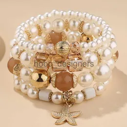 Diezi Bohemian Pearl Beads Strand Bracelets for Women Girls Tree of Life Starfish Elastic Rope Bracelet Pulseira Feminina X0814