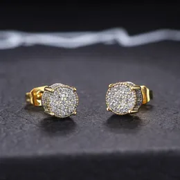 Stud Earrings Full Diamond Hip Hop Men's Stud Earrings Women Micro Paved Zircon Sparkling Crystal Plating Round Platinum/Golden Earrings Designer Luxury Jewelry