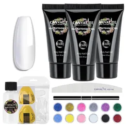 Kit gel di estensione per chiodi con soluzione slip, spazzola per chiodi dual-ended e spatola, file per unghie a grana 100/180, adesivi per unghie di estensione da 100 pezzi, 12 pezzi glitter art per chiodo art