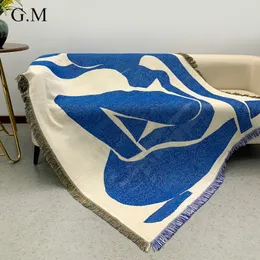 Filtar 160x130cm ins stil Kasta filt för bäddsoffa Vintage stickade Tassels Tapestry Jacquard Camping Filtar utomhus Pinnic Mat 230814