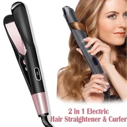Curling Irons 2 i 1 Pro Twist Hair Strainener och Curler Spiral Wave Gold Flat Iron Stying Styling Tool 230812