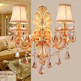 Lâmpada de parede de luxo de luxo de cristal luminoso de liga interior de ligas e14 luzes de cabeça dupla dupla para casa