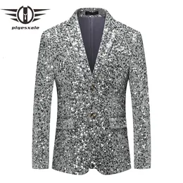 Suit da uomo Blazers Plyesxale Gold Paiuglia d'argento per uomo Slimt Fit Mens Stuita Giacca da ballo da ballo Nightclub Terno Q1522 230814