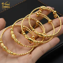 Bangle aniid 2pcs/lote dubai dourado cort uma pulseira para meninas/bebês/crianças charme gipsophila bracelete sino