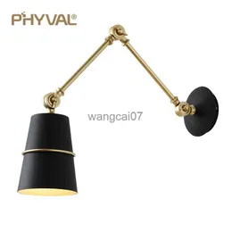 Wall Lamps PHYVAL Modern Nordic Wall Lamp Long Arm Wall Sconce Light E27 Head Pleated Wall Lamp For Living Room White/Black Color HKD230814