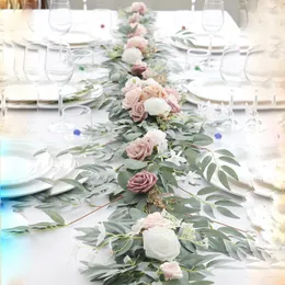 Faux Floral Greenery Yan 8,8 stóp/6 stóp rustykalny sztuczny Eukaliptus Flower Garlands Country Wedding Table Runner Centerpieces