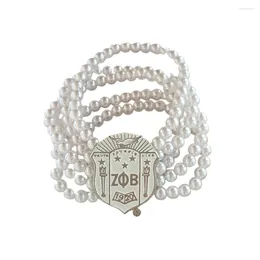 Link Bracelets Fashion University Association Zeta Phi Beta Enamel Charm 5 -Layer Pearl Elastyczna bransoletka