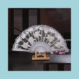 팬 Parasols Vintage 10 Colors 사용 가능한 핸즈 팬 플라스틱 뼈 대나무 손으로 장미 레이스 웨딩 아트 및 공예품 선물 선물 DHNAQZZ DR DHNAQZZ