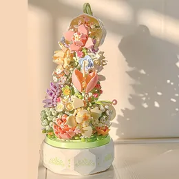 Blocchi TEA TECUP Flower Lighting Romantic Music Box Building arredamento per la casa Anime Regalo per bambini per adulti 575pcs 230814