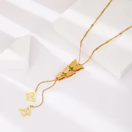 Chains Stainless Steel Jewelry Different Size Of Cute Butterfly Dropping Style Pendant Necklaces Accessories For Women