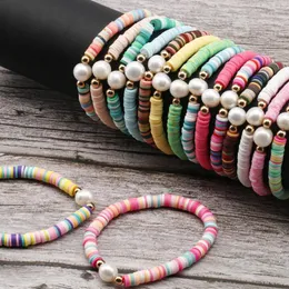 가닥 다색 6mm 폴리머 점토 Heysi Beads Pearl Stretch Bracelet Women 2023 Fashion Boho Summer Surf Jewelry 선물 선물